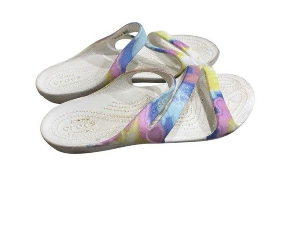 Crocs Iconic Comfort Kadee II Graphic Tie Dye Multi-colored slide sandals Sz 10
